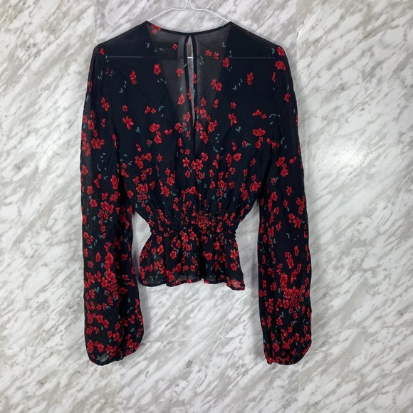 Reformation Farrow Top in Oracle Floral - Size Small - Sheer, Balloon Sleeve - Picture 4 of 8